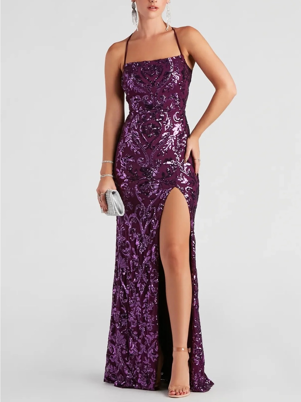 Windsor Sequin full length dress- Deep Plum, perfect for prom or homecoming